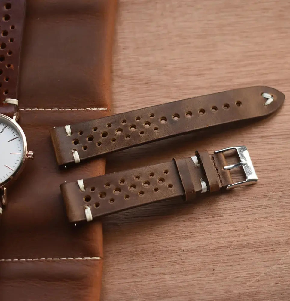 Handmade Perforated Crazy Horse Leather Accessory Strap