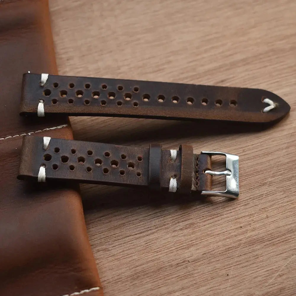 Handmade Perforated Crazy Horse Leather Accessory Strap