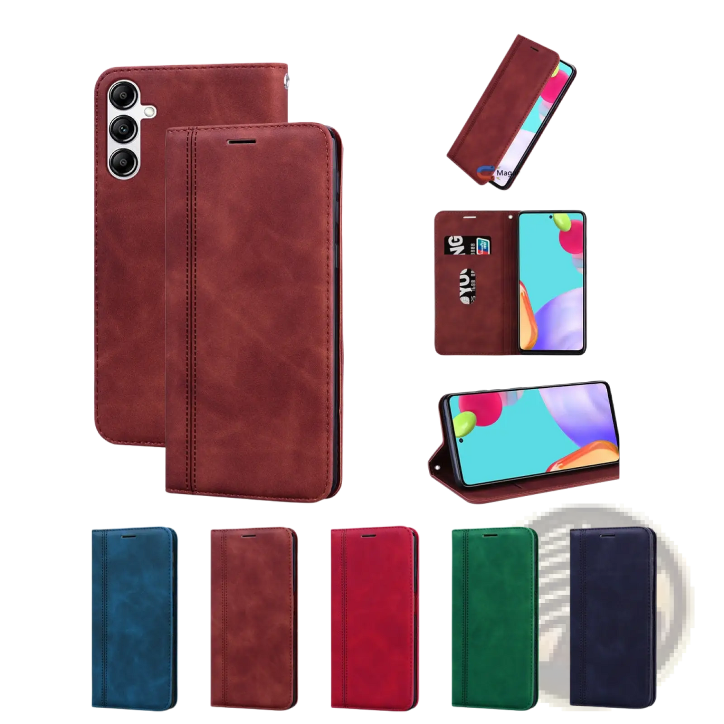 Leather Wallet Phone Case with Magnetic Card Slot