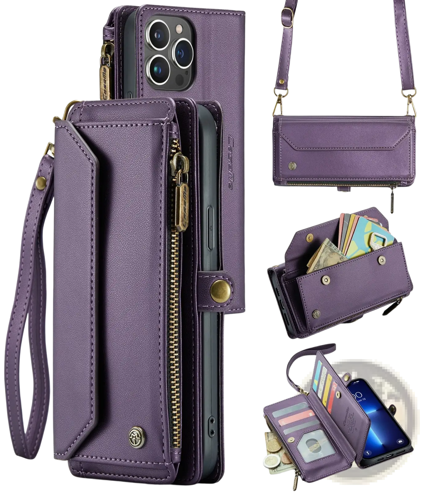 Leather Wallet Phone Case with Removable Wrist Strap