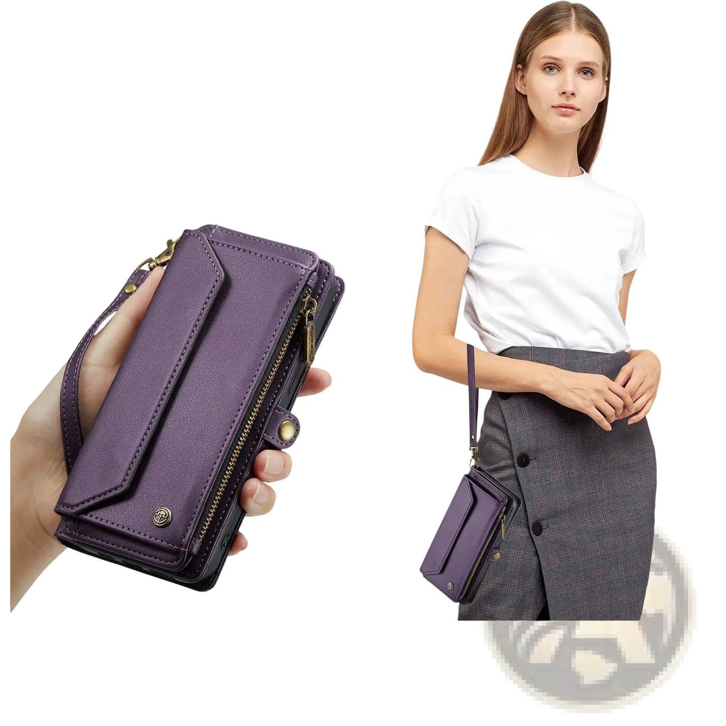 Leather Wallet Phone Case with Removable Wrist Strap