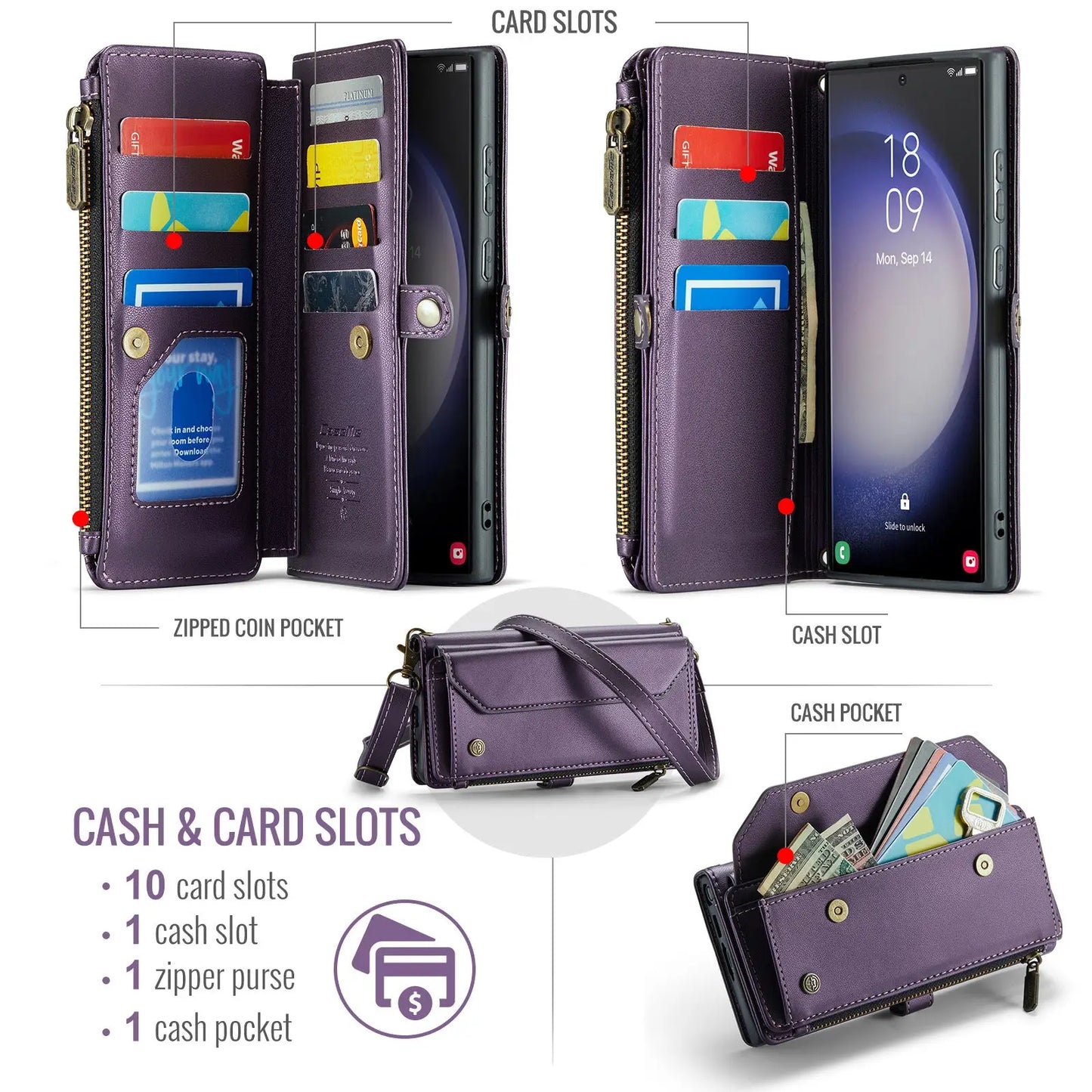 Leather Wallet Phone Case with Removable Wrist Strap