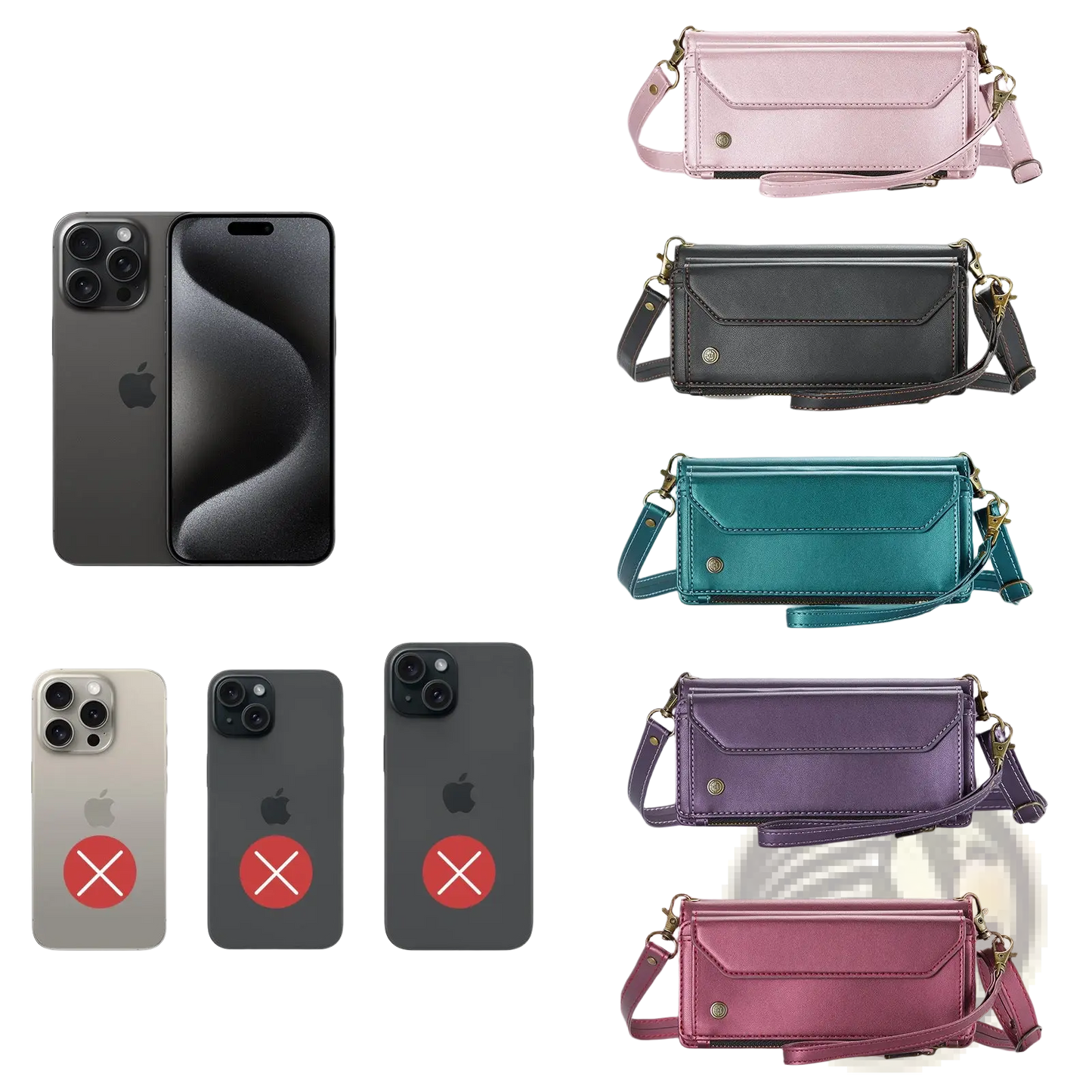 Leather Wallet Phone Case with Removable Wrist Strap