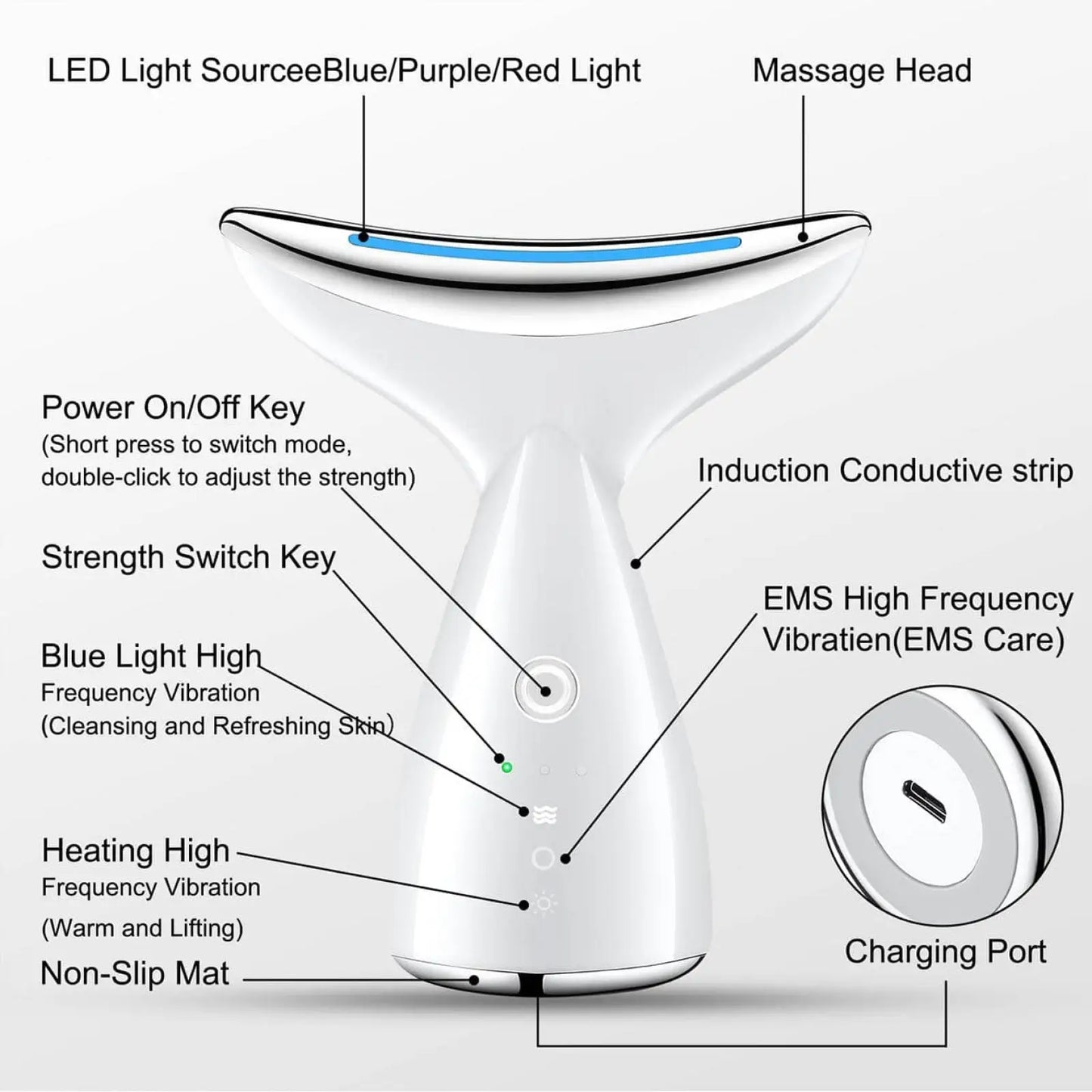 Led Face and Neck Tightening Massager for Wrinkle Removal