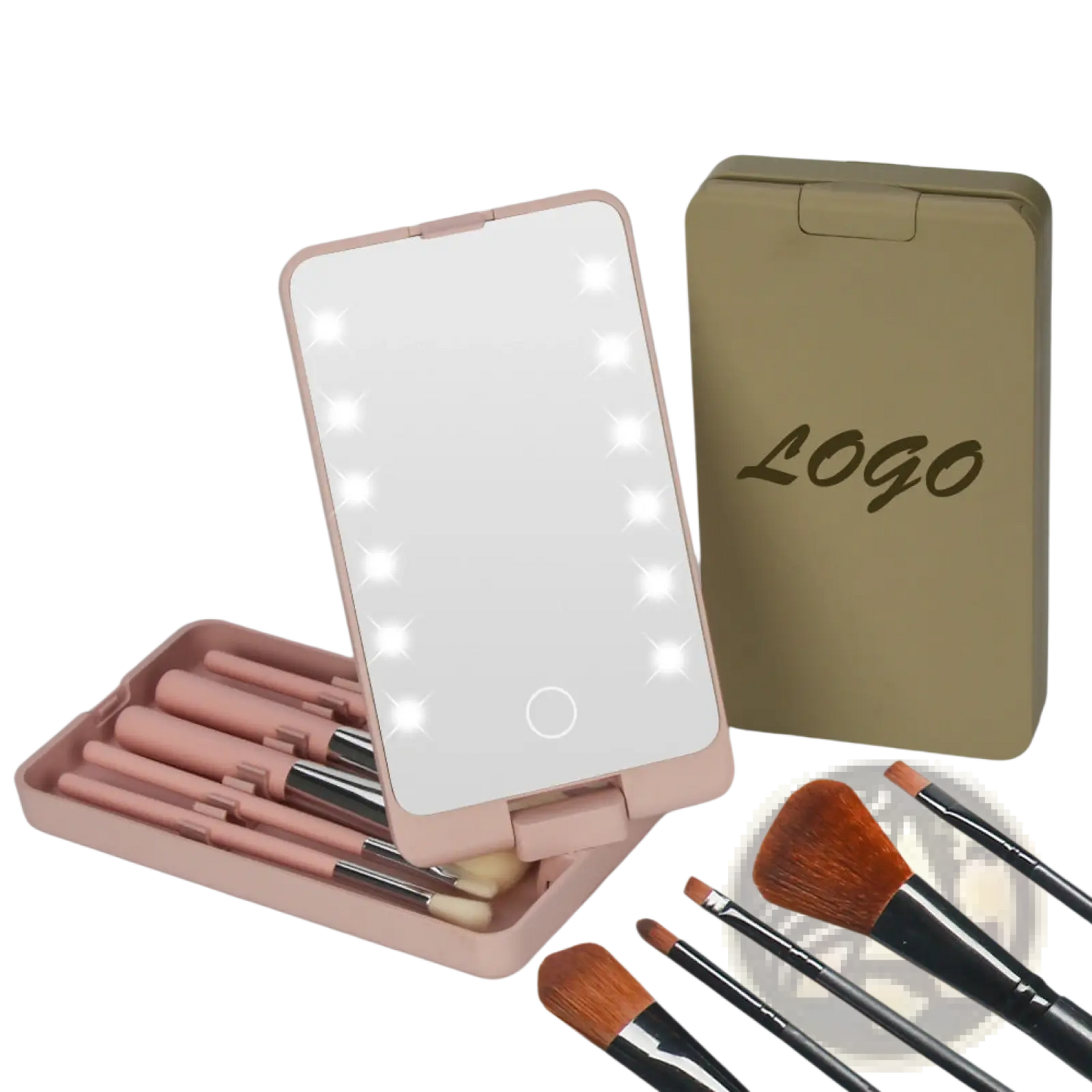 Led Makeup Mirror with Folding Brush Set Case