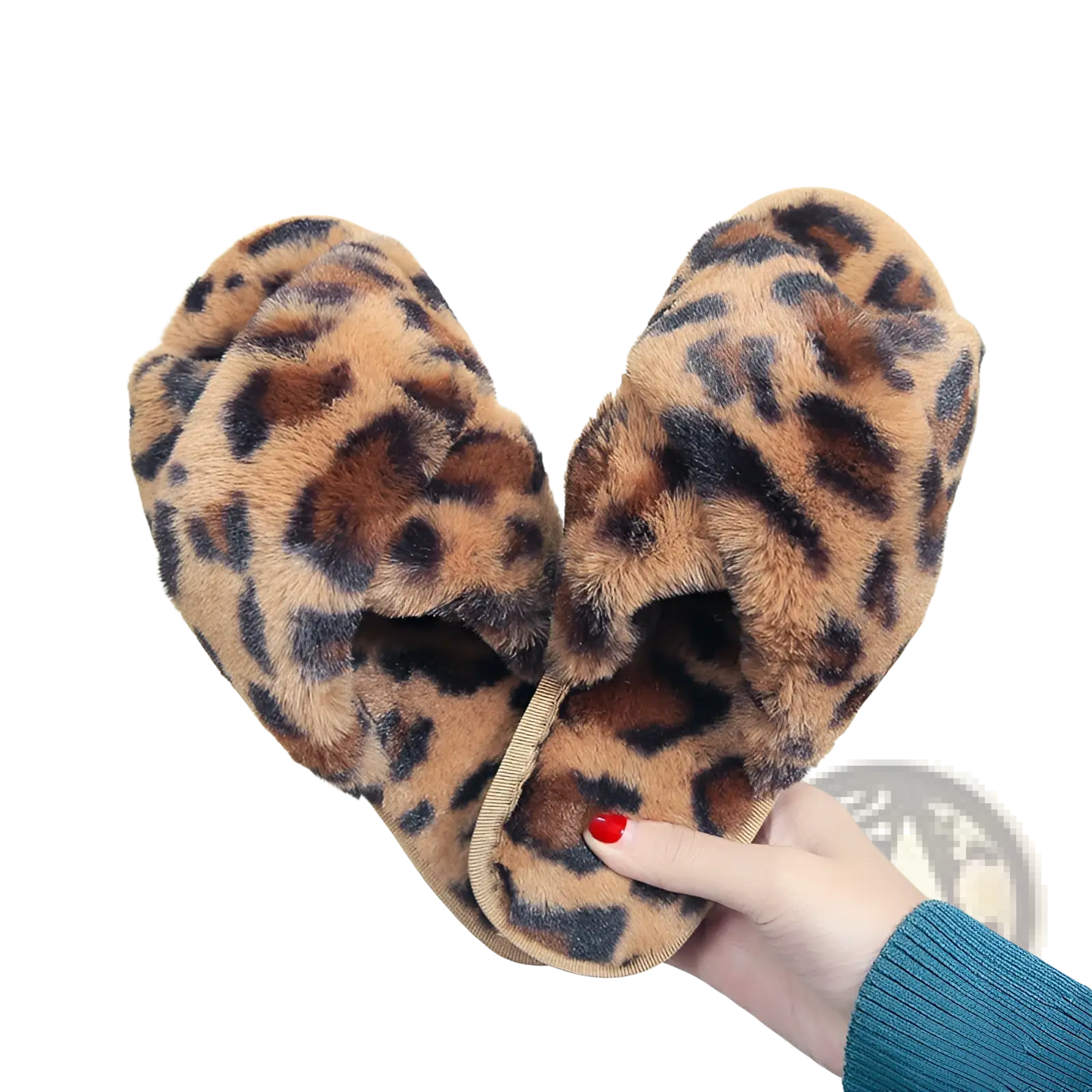 Leopard Fuzzy Cross Strap Plush House Slippers