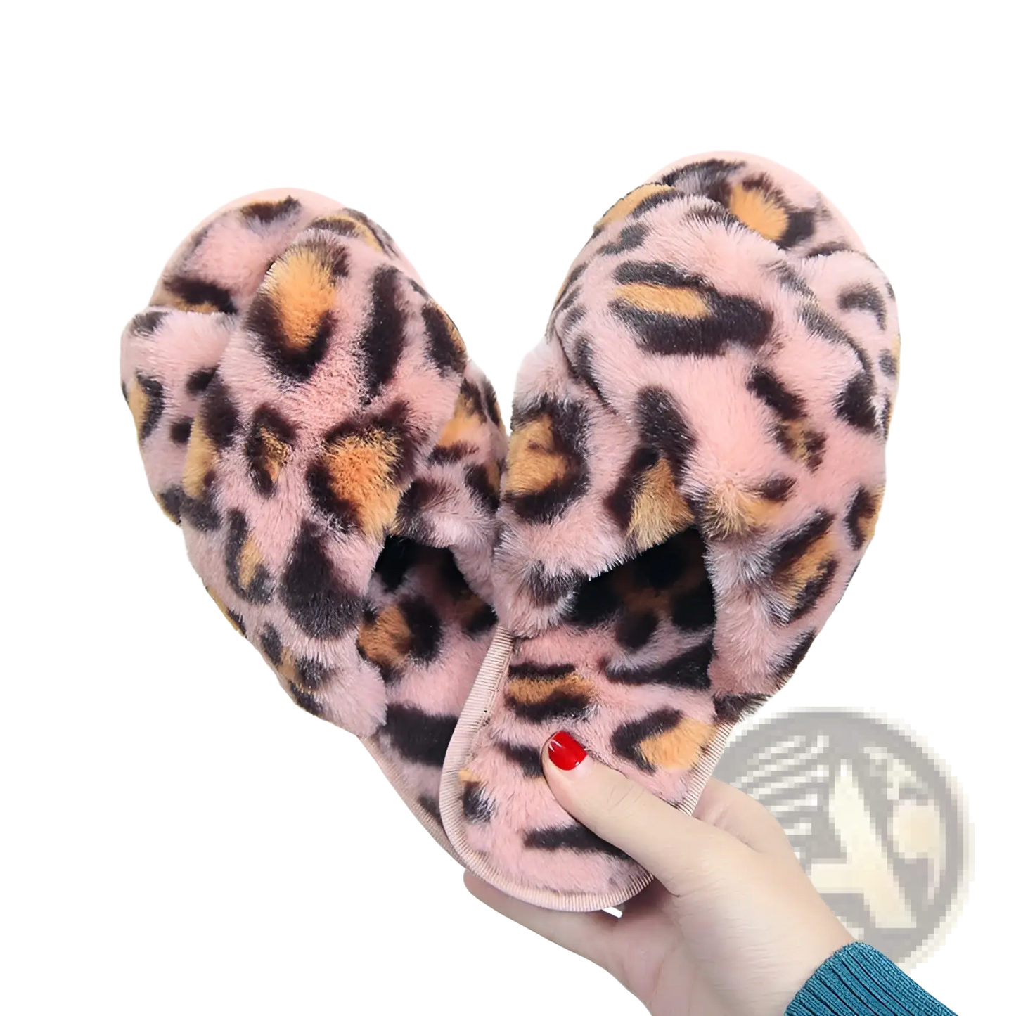 Leopard Fuzzy Cross Strap Plush House Slippers
