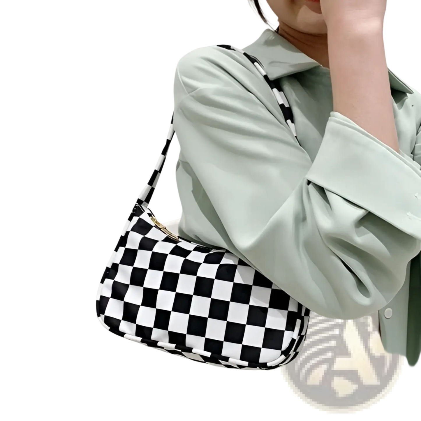 Leopard Print and Checkered Nylon Underarm Bag