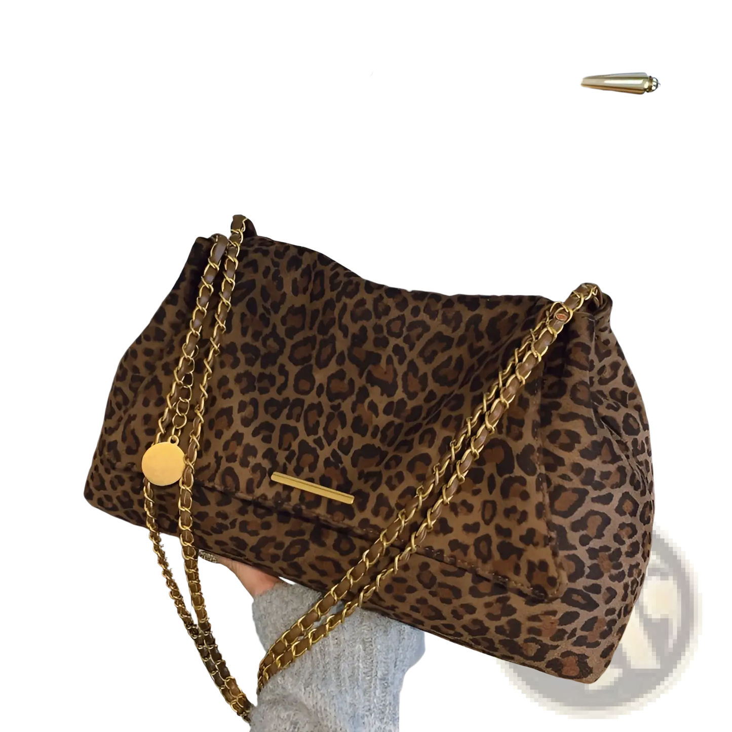 Leopard Print Crossbody Bag with Gold Chain Strap