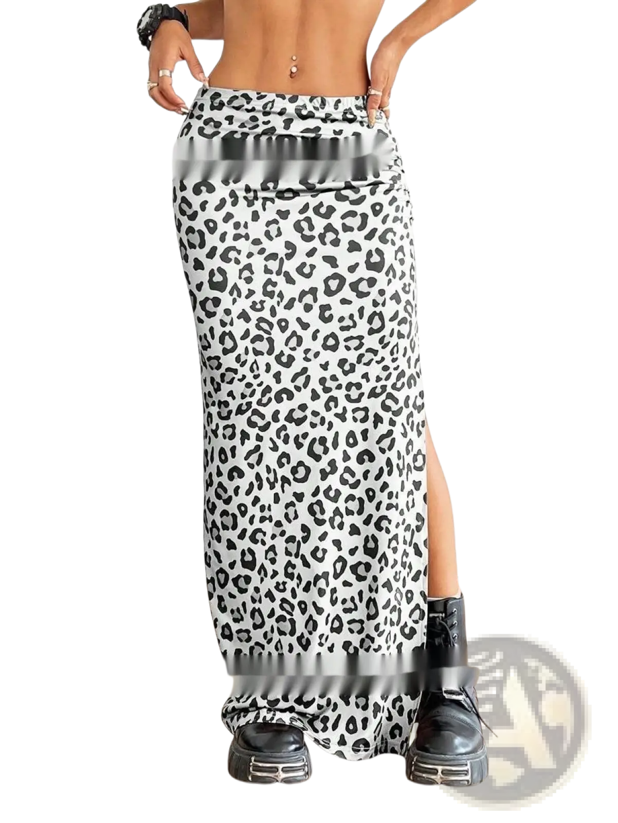 Leopard Print High Waisted Side Slit Maxi Skirt