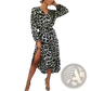 Leopard Print v Neck Long Sleeve Chiffon Wrap Dress