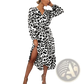 Leopard Print v Neck Long Sleeve Chiffon Wrap Dress