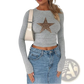 Leopard Star Print Long Sleeve Crop Top