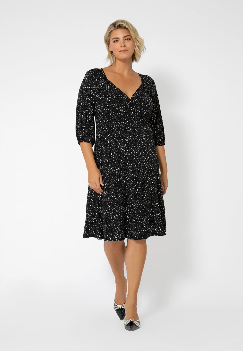 Leota Women's Puff Sleeve Sweetheart Becca Dress Black Size 2X