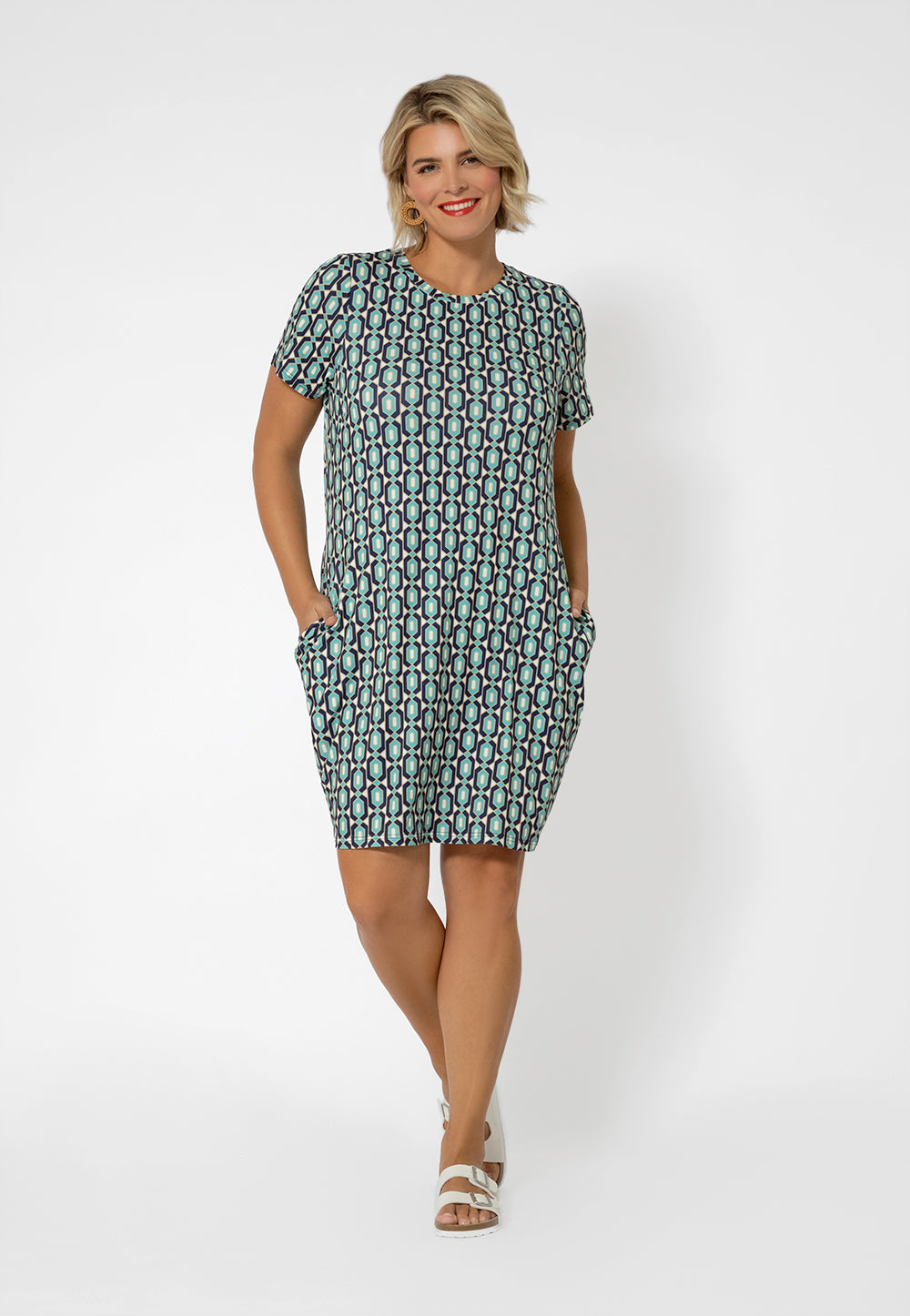 Leota Women's Print Short Sleeve T-Shirt Dress Blue Size 3X