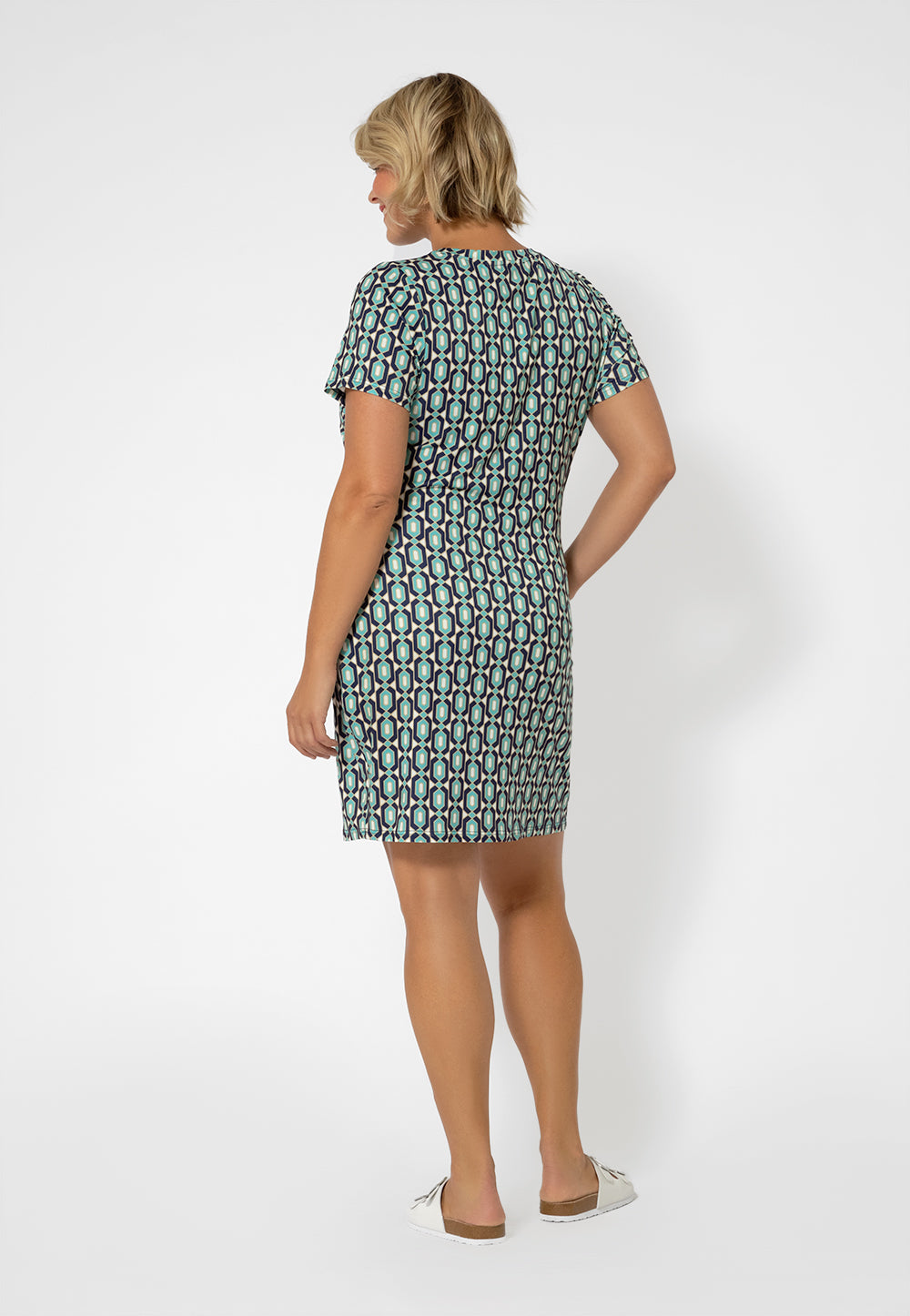 Leota Women's Print Short Sleeve T-Shirt Dress Blue Size 3X