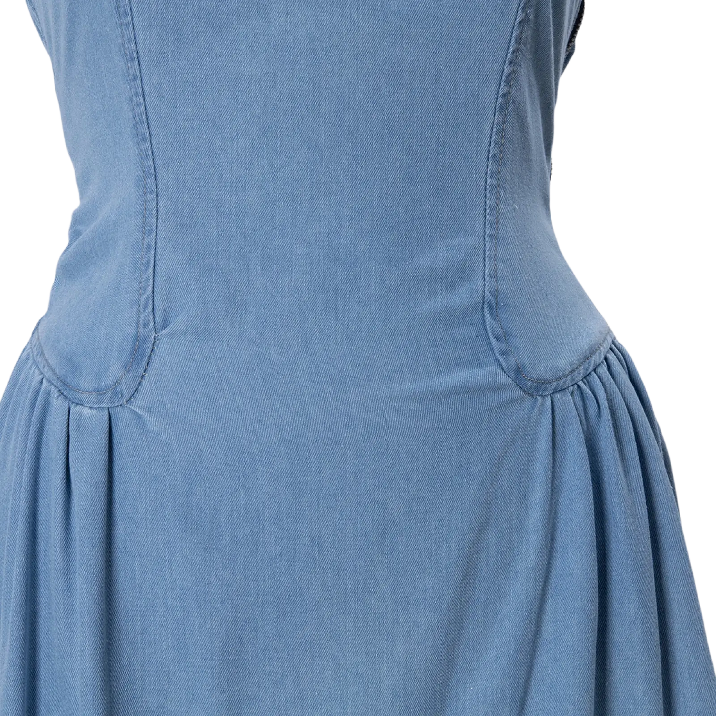 Light Blue Denim Square Neck Maxi Dress with Side Slit
