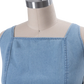 Light Blue Denim Square Neck Maxi Dress with Side Slit