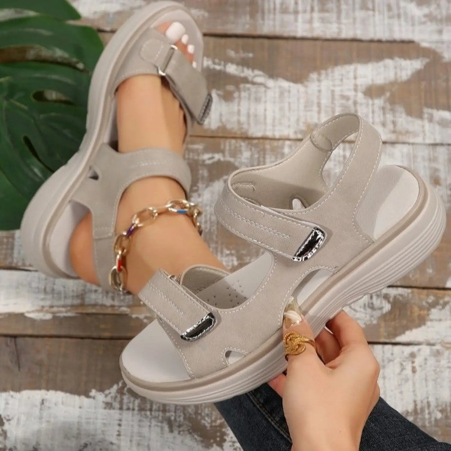 Lightweight Fish Mouth Velcro Sport Sandals for Women