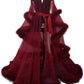 Luxurious Tulle and Fur Trim Bridal Robe Nightgown