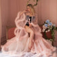 Luxurious Tulle and Fur Trim Bridal Robe Nightgown