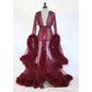 Luxurious Tulle and Fur Trim Bridal Robe Nightgown