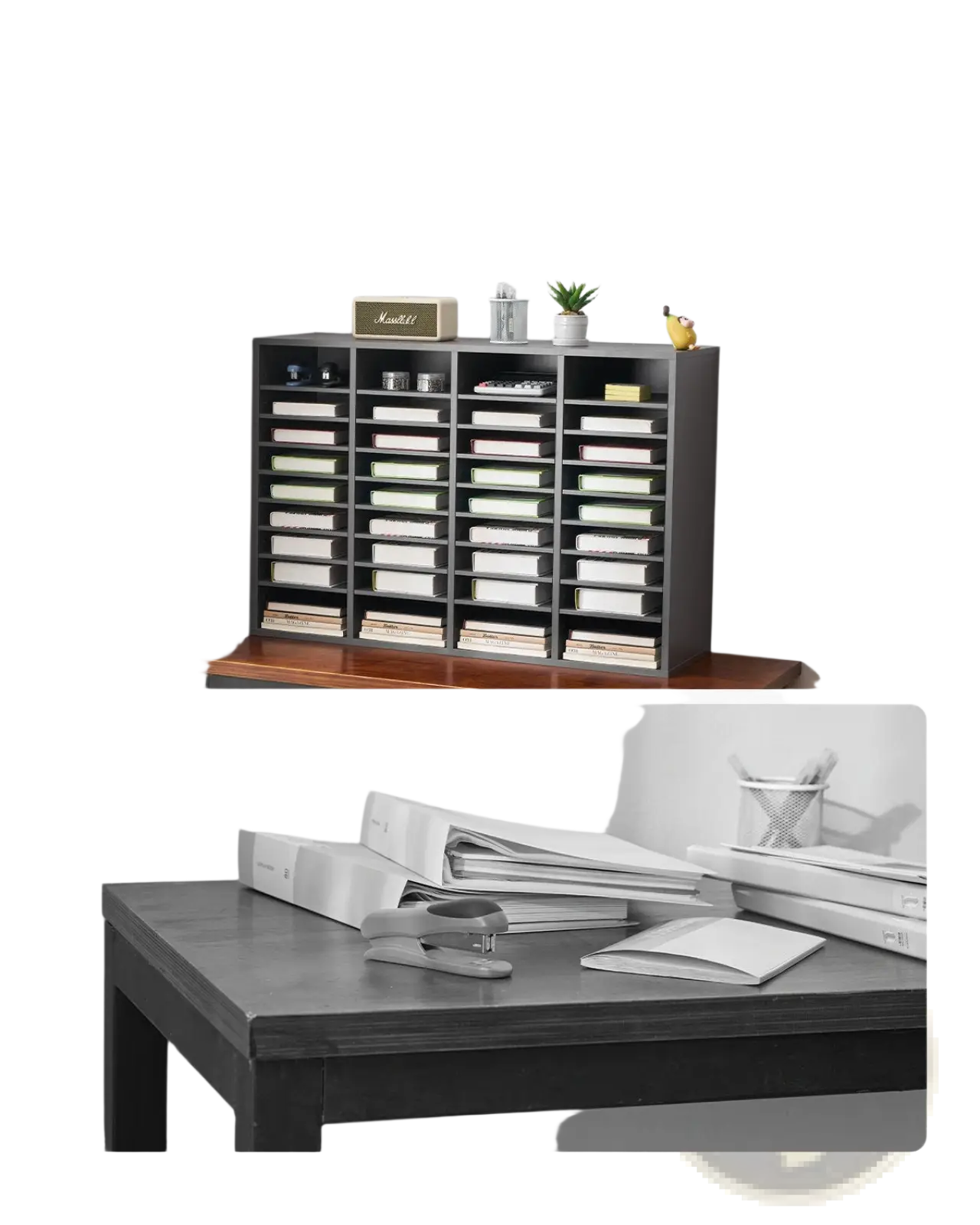 Literature Organizer 36 Compartment Grey Wood Mail Sorter