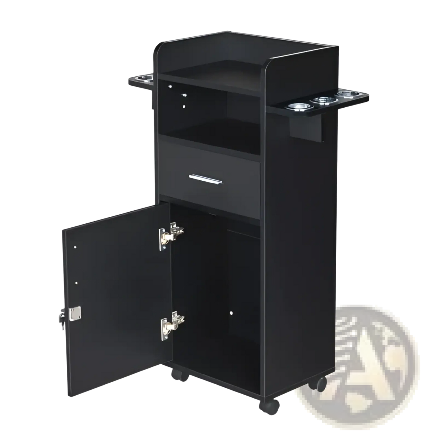 Lockable Rolling Salon Trolley with 6 Tool Holders