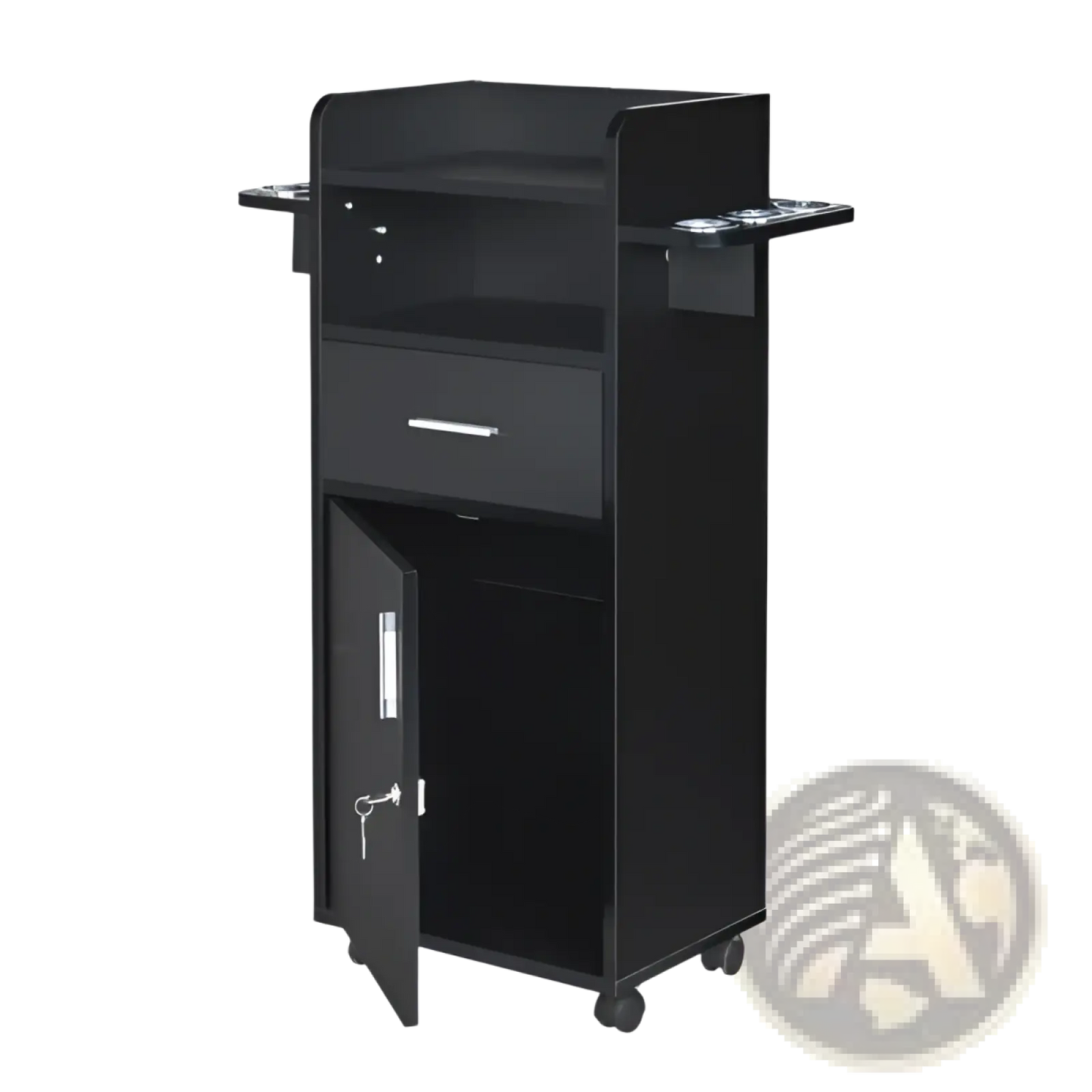 Lockable Rolling Salon Trolley with 6 Tool Holders