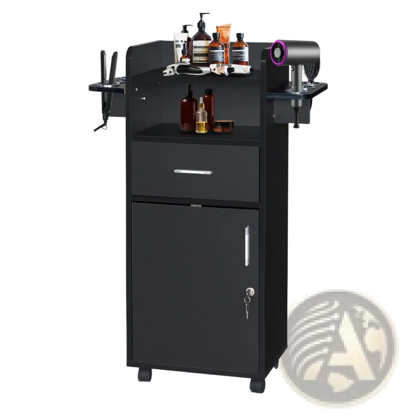 Lockable Rolling Salon Trolley with 6 Tool Holders