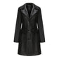 Women's Double Breasted Long Faux Leather Trench Coat