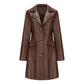 Women's Double Breasted Long Faux Leather Trench Coat