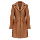 Women's Double Breasted Long Faux Leather Trench Coat
