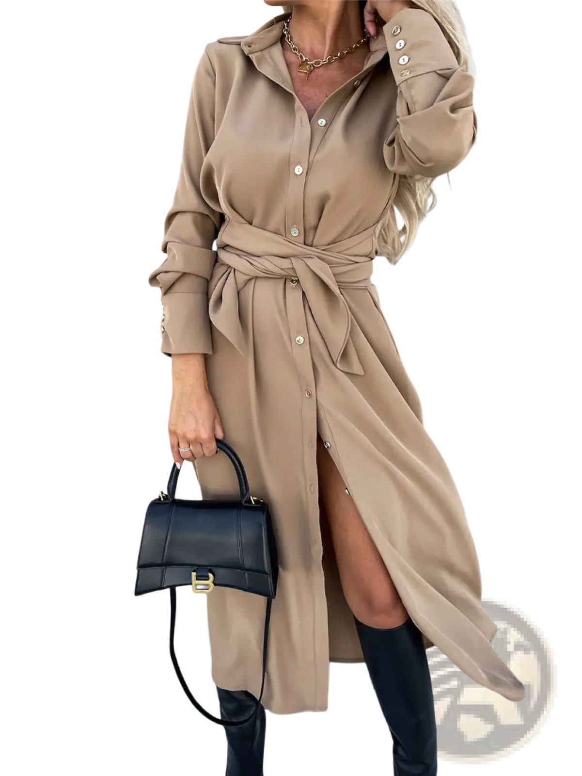 Long Sleeve Belted Maxi Cardigan Dress with Waist Tie