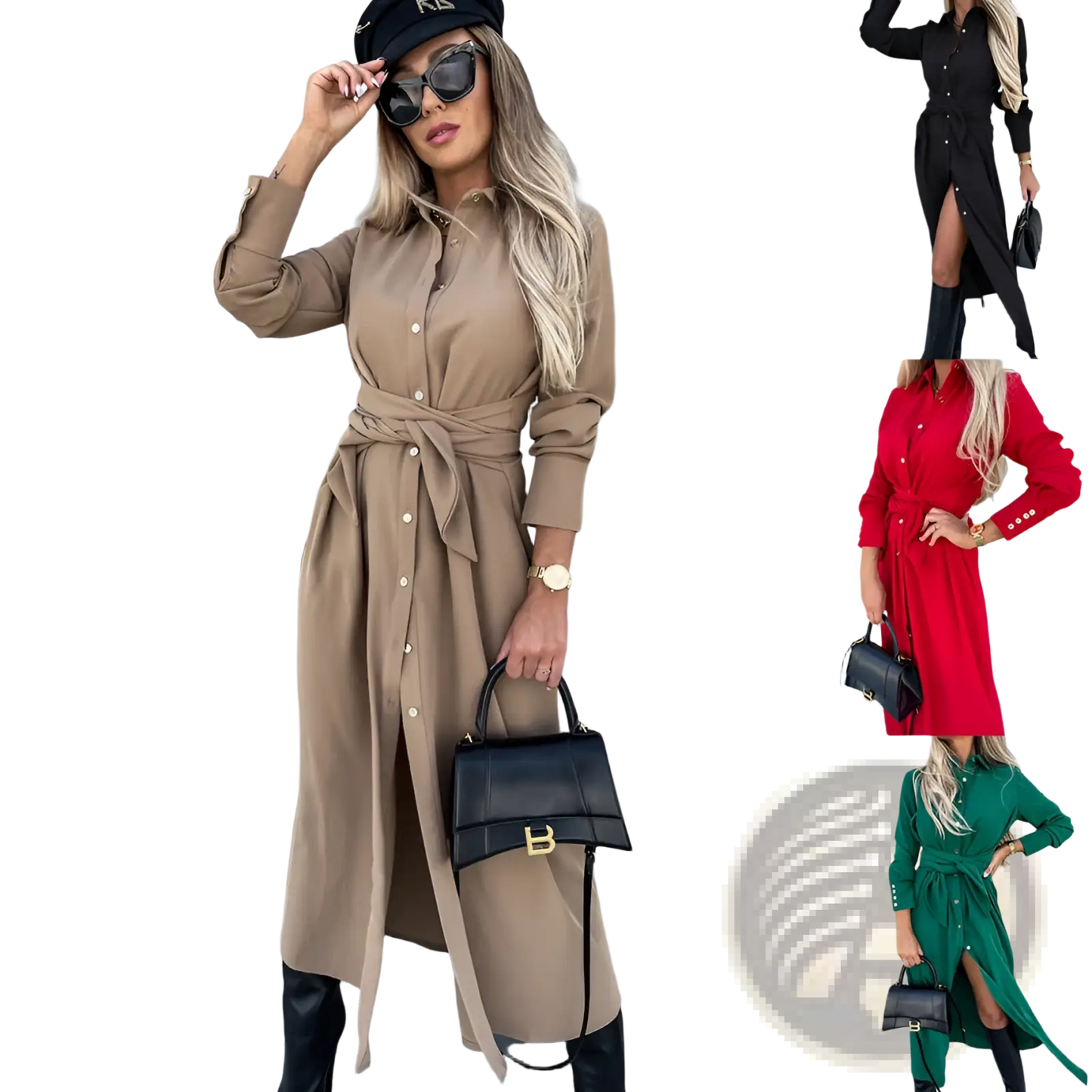 Long Sleeve Belted Maxi Cardigan Dress with Waist Tie