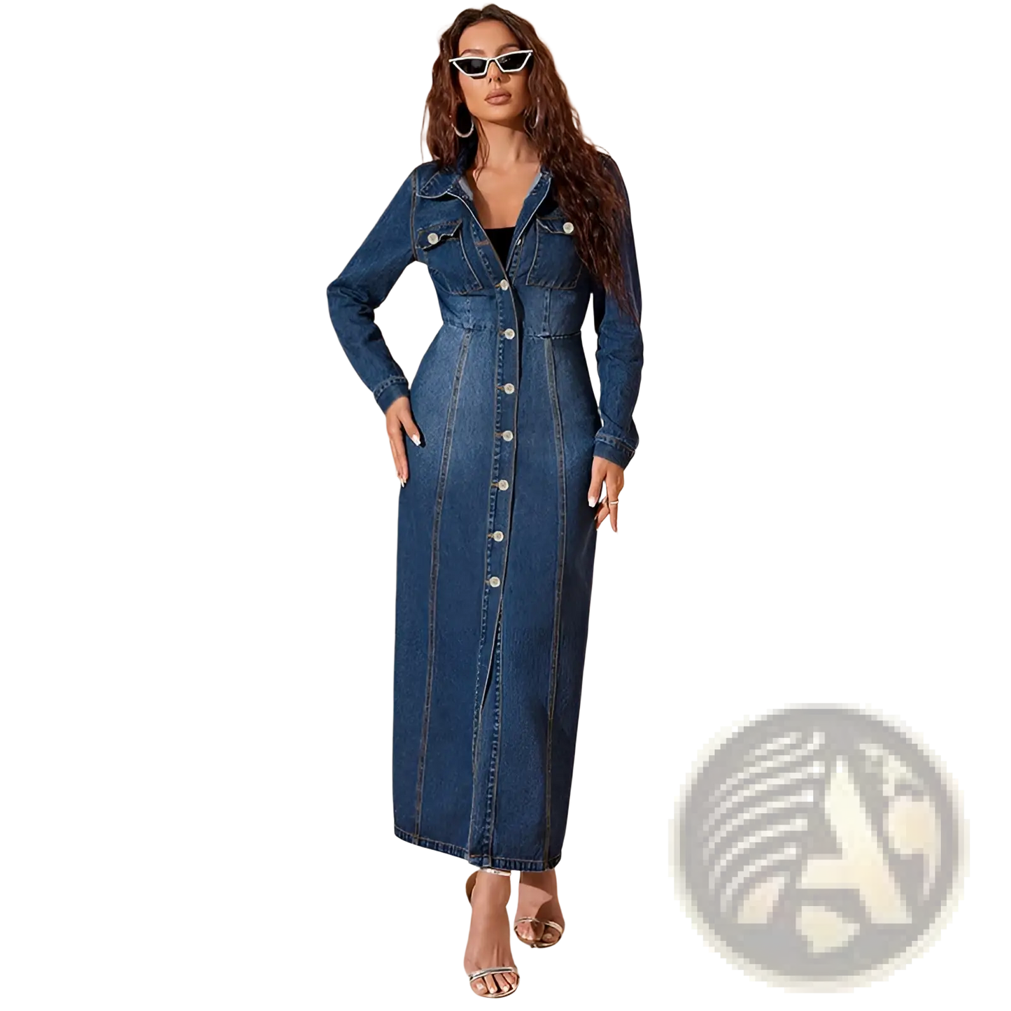 Long Sleeve Button Front Denim Maxi Cardigan Dress