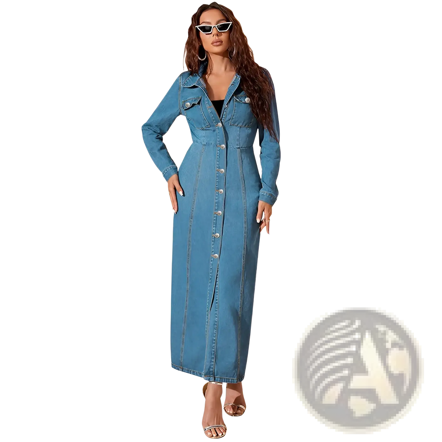 Long Sleeve Button Front Denim Maxi Cardigan Dress
