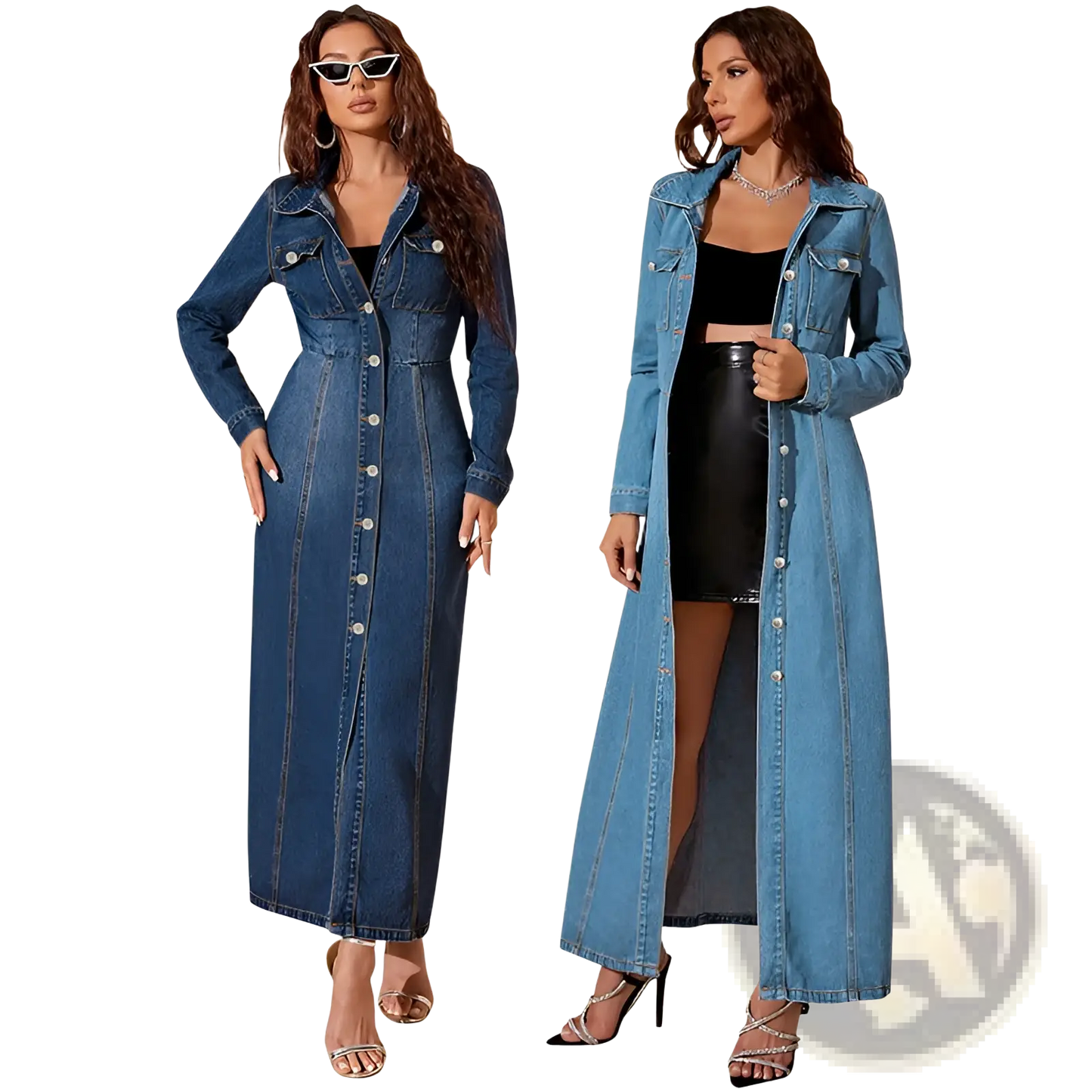 Long Sleeve Button Front Denim Maxi Cardigan Dress