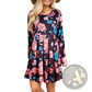 Long Sleeve Floral A-line High Waist Midi Dress