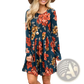 Long Sleeve Floral A-line High Waist Midi Dress