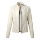 Women's Cropped Faux Leather Moto Jacket with Fleece Lining