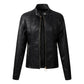 Women's Cropped Faux Leather Moto Jacket with Fleece Lining
