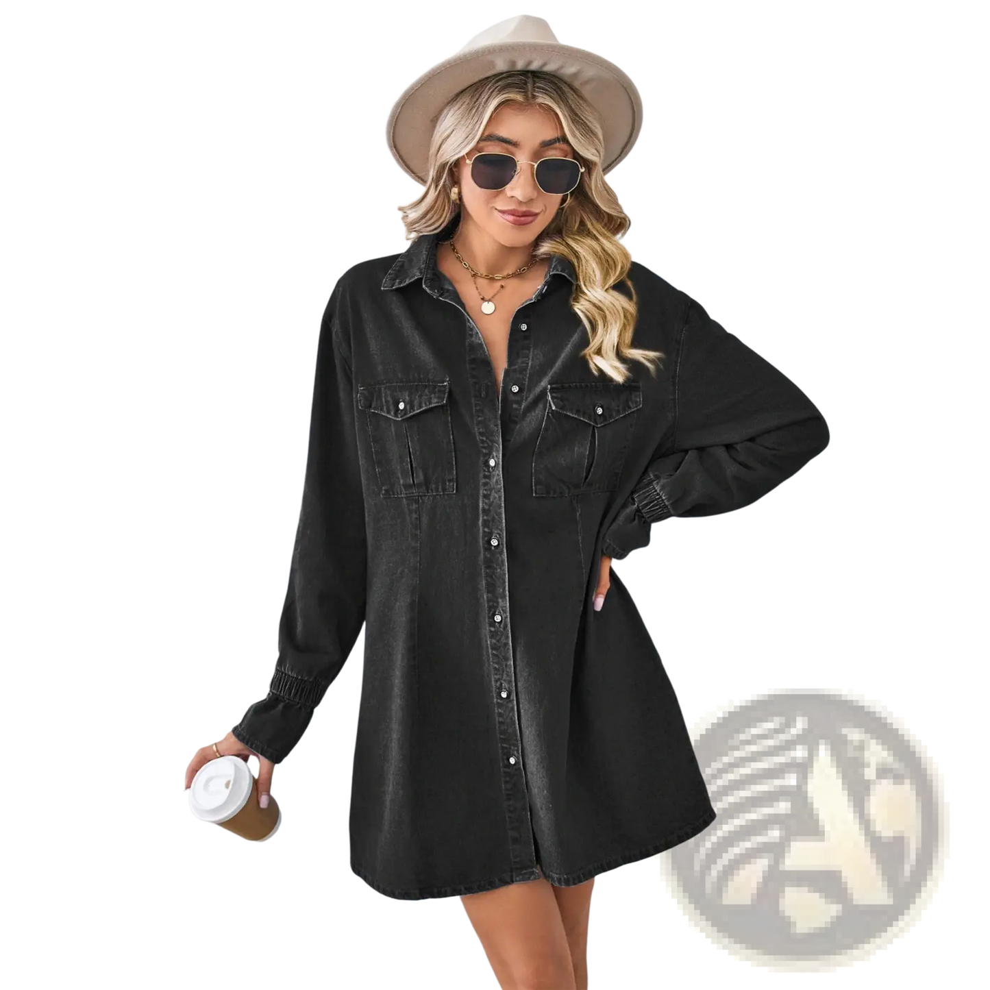 Loose Long Sleeve Denim A-line Shirt Dress
