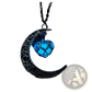 Luminous Heart and Filigree Crescent Moon Pendant Necklace