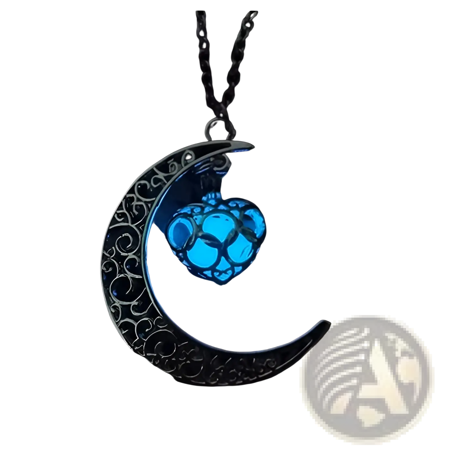 Luminous Heart and Filigree Crescent Moon Pendant Necklace