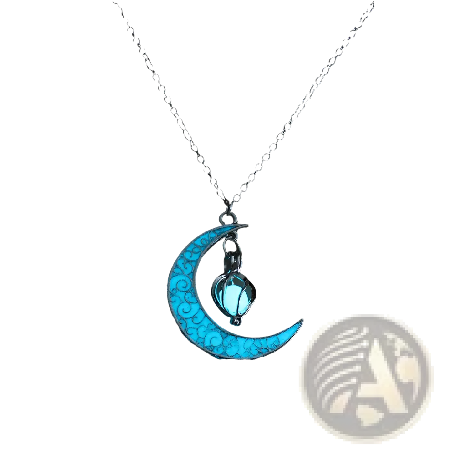 Luminous Heart and Filigree Crescent Moon Pendant Necklace
