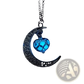 Luminous Heart and Filigree Crescent Moon Pendant Necklace
