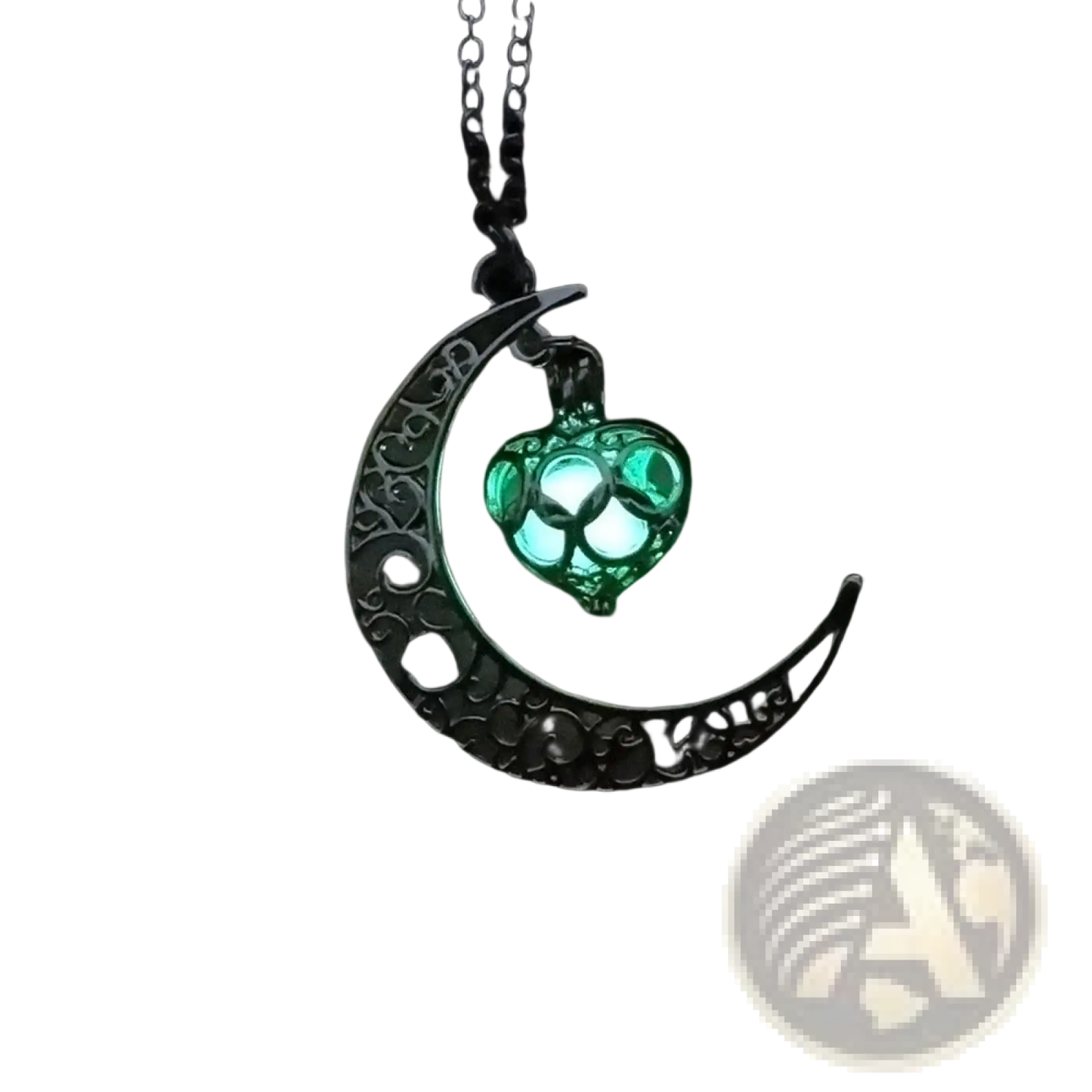 Luminous Heart and Filigree Crescent Moon Pendant Necklace