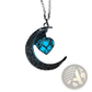 Luminous Heart and Filigree Crescent Moon Pendant Necklace