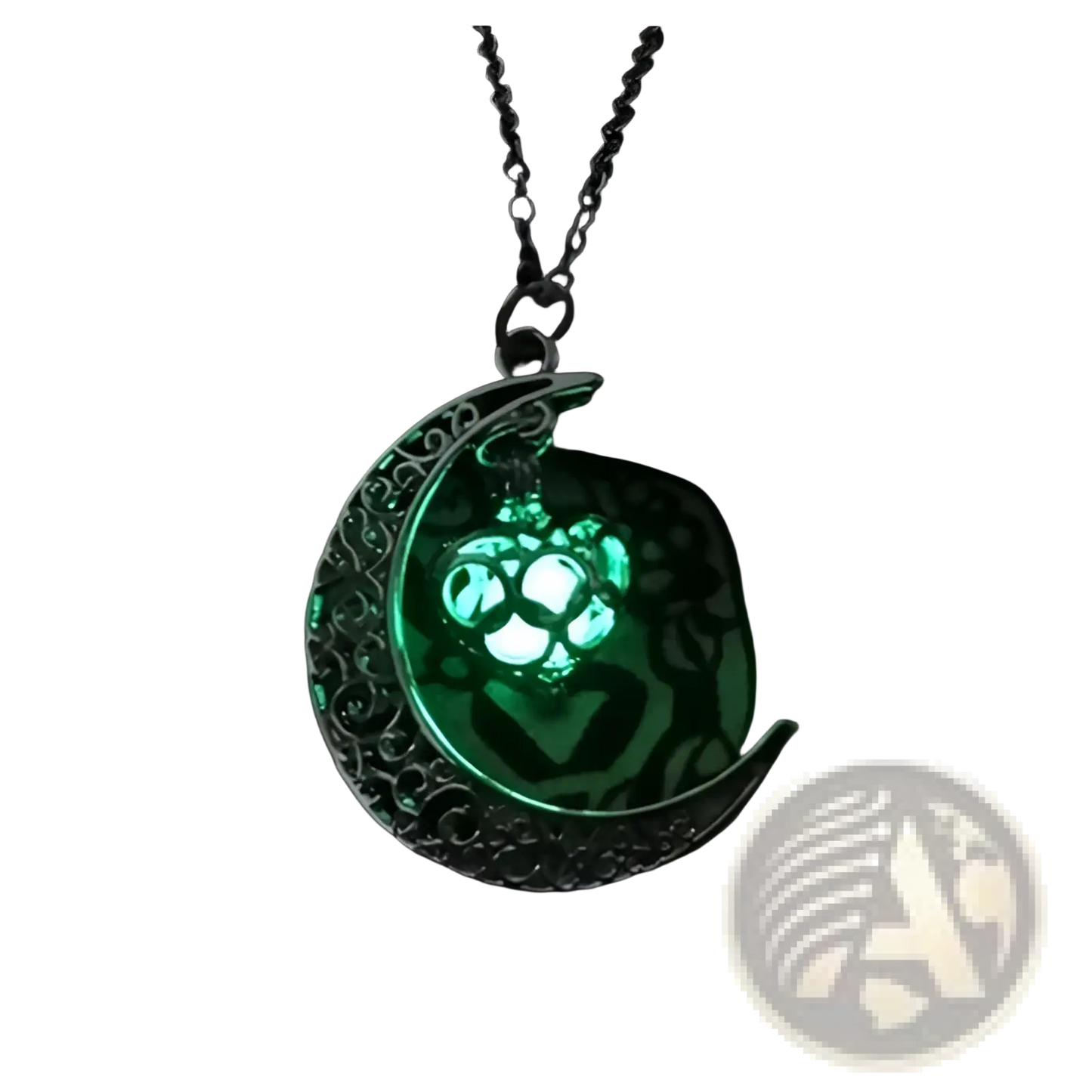 Luminous Heart and Filigree Crescent Moon Pendant Necklace